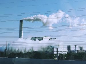 factory stack with steam
