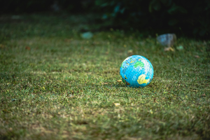 small globe on grass