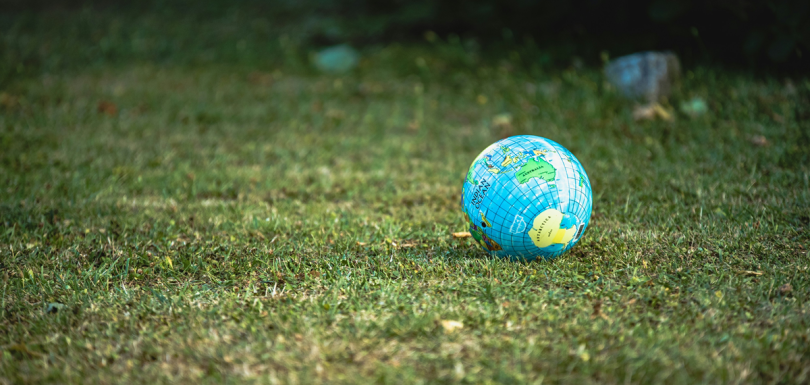small globe on grass