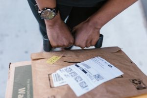 person with an amazon package